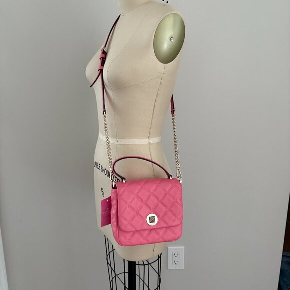 Kate Spade Natalia Square Quilted Leather Crossbody Purse Bright Blush Pink NWT - Picture 2 of 10